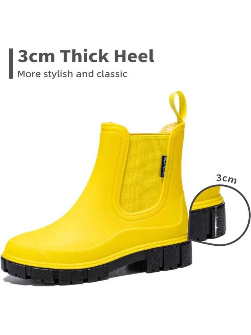Women's Yellow Waterproof Slip-Resistant Rubber Short Ankle Chelsea rain Boots